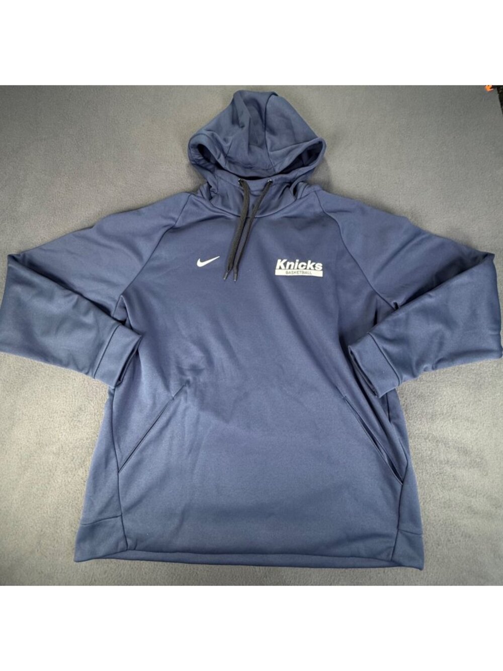 Nike Knicks Bsktball Therma-FIT Hoodie Men XL Blue Fleece Lined Sweatshirt EUC